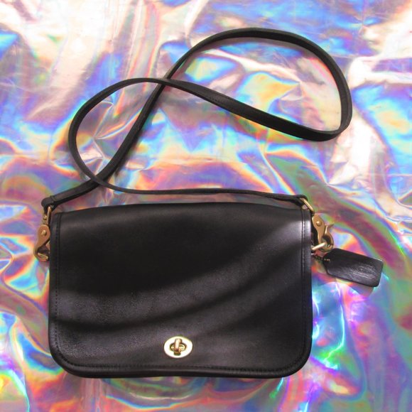 vintage black leather coach purse city bag